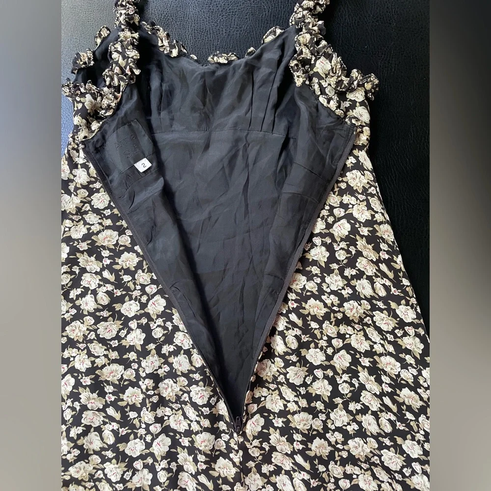 Rare Anna Sui Floral 90s Mini Dress Size 2 Fashion 8212143 Black Flowers Dogwood - Picture 8 of 12